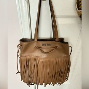 Miu Miu brown leather fringe bag